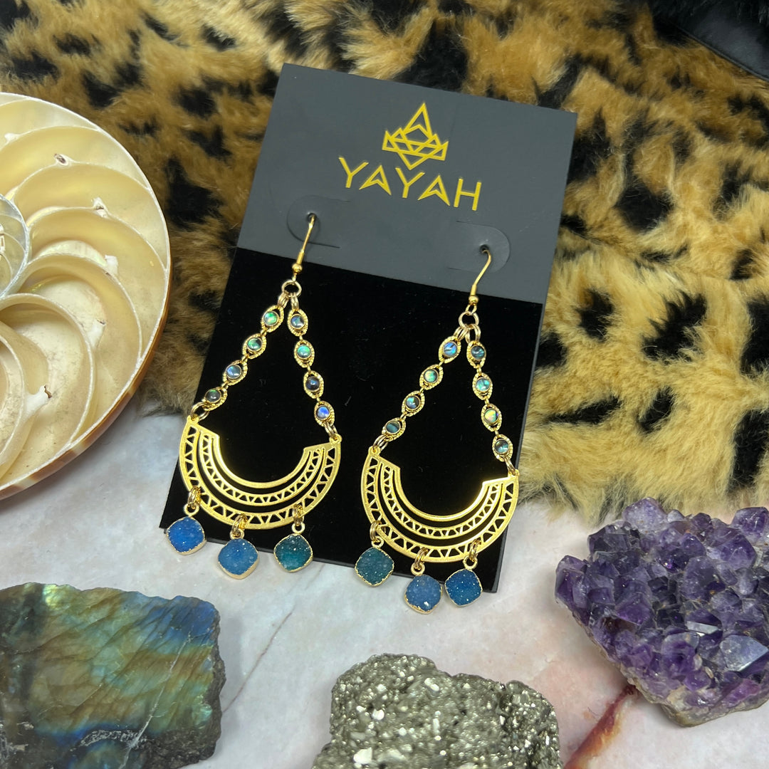 Triple Blue Druzy Abalone Earrings