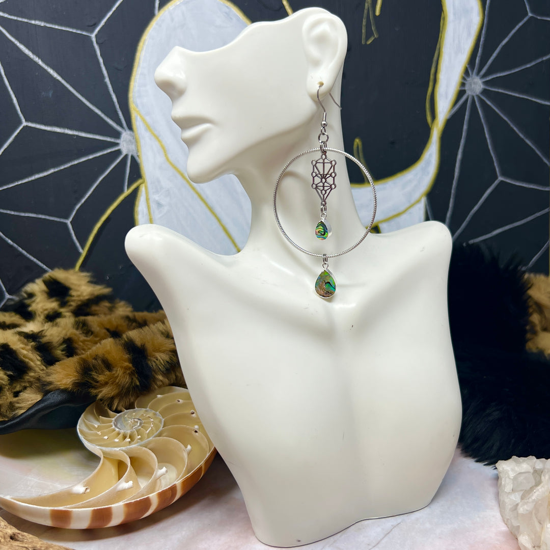 Steel Hoop Sefirot Shell Earrings