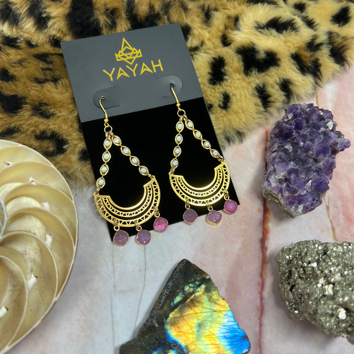 Pink Trifecta Druzy Quartz Geometric Gemstone Earrings