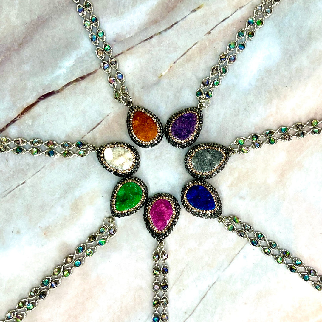 Blue Druzy & Crystal Pave Necklace
