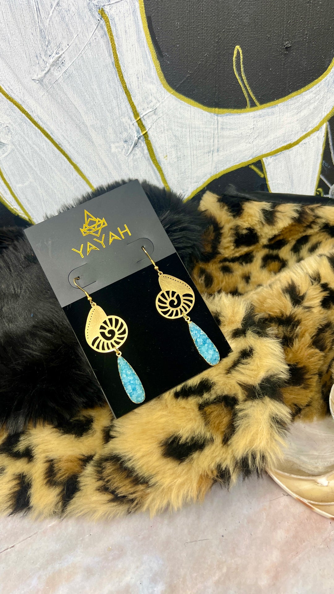 Conch Shell Druzy Drop Earrings