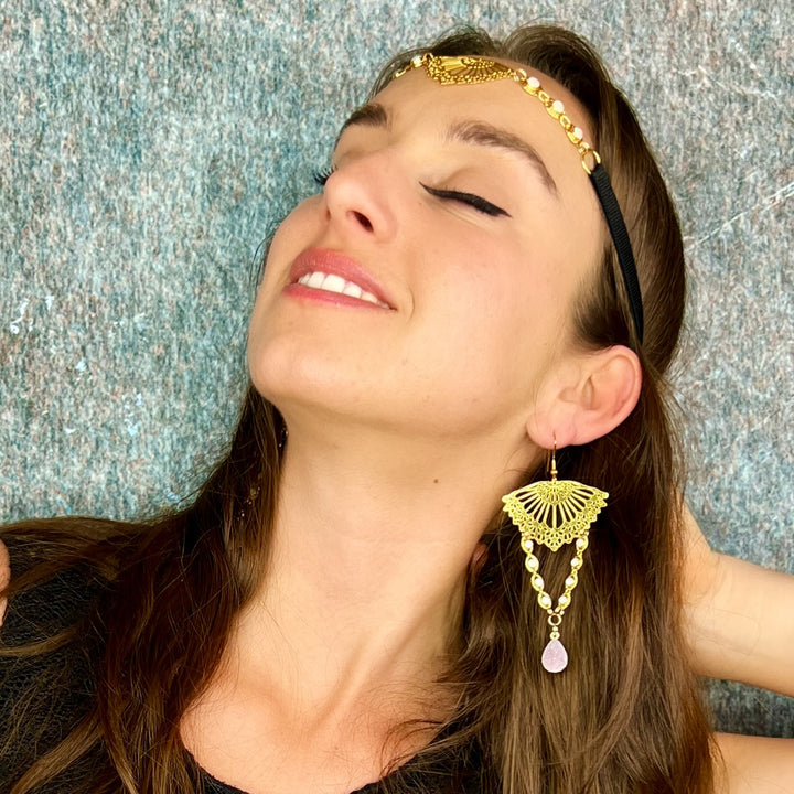 Lavender Gold Lace Earrings
