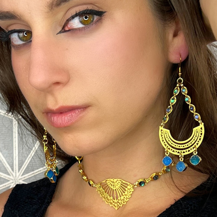 Triple Blue Druzy Abalone Earrings