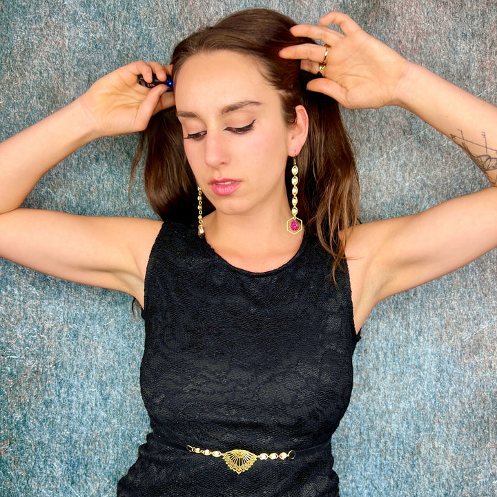 Hexagon Shell Druzy Gold Earrings