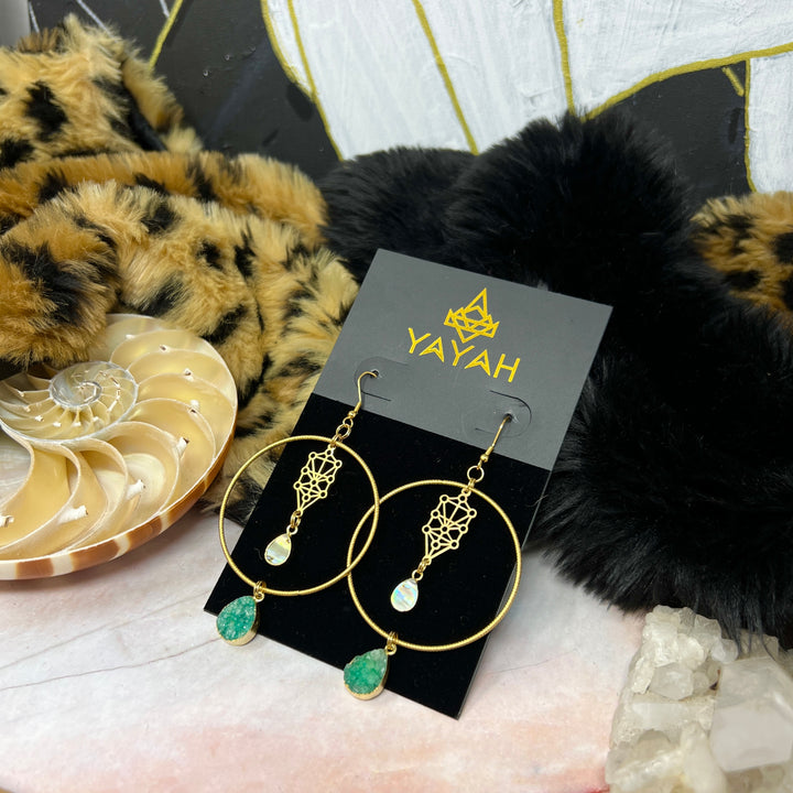 Shell & Druzy Hoop Sefirot Earrings
