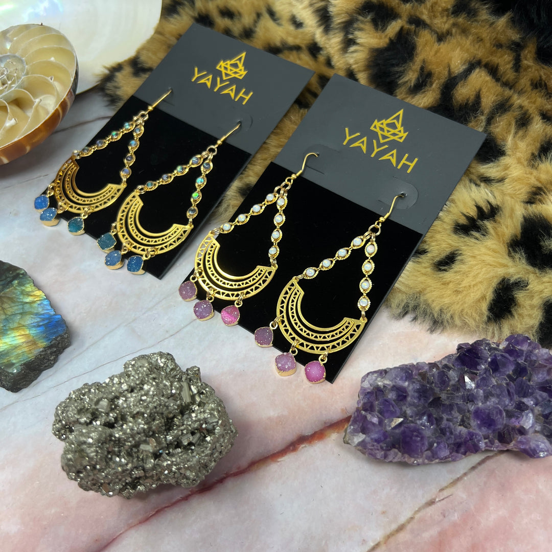 Triple Blue Druzy Abalone Earrings