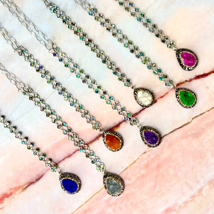 White Druzy & Crystal Pave Necklace