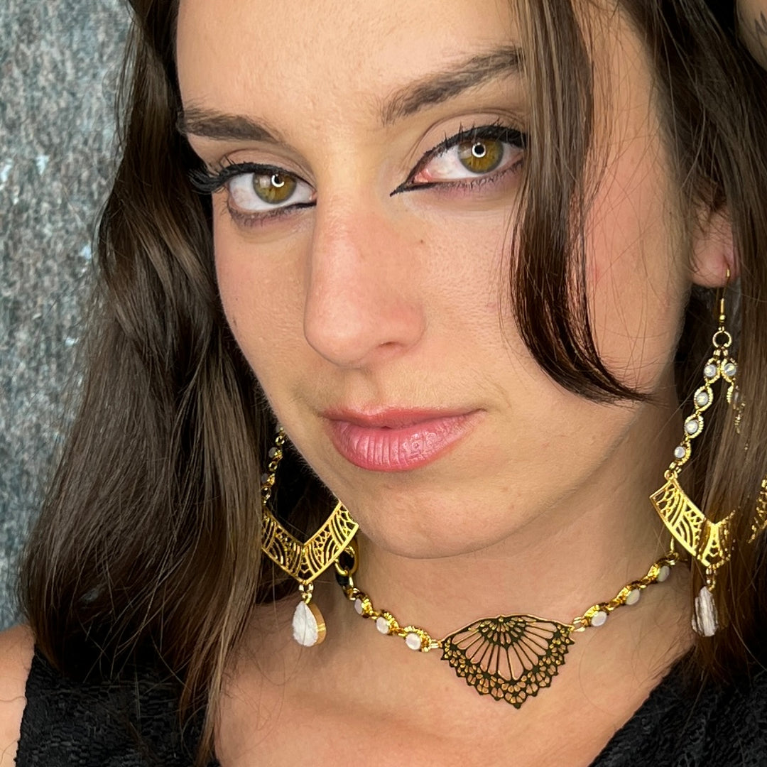 White Druzy Gold Geometric Dangle Earrings
