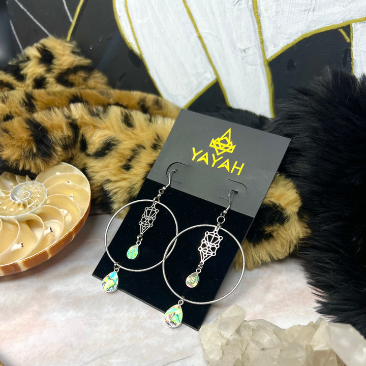 Steel Hoop Sefirot Shell Earrings