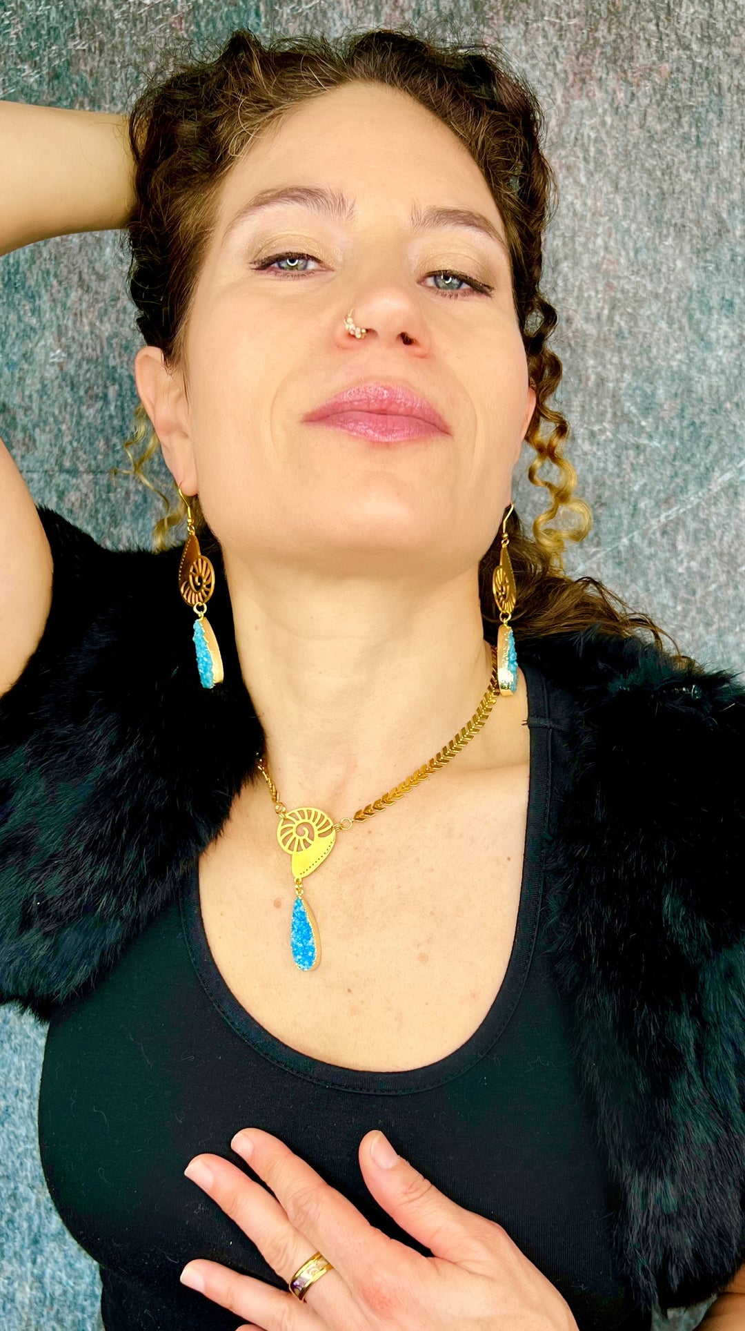 Conch Shell Druzy Drop Earrings