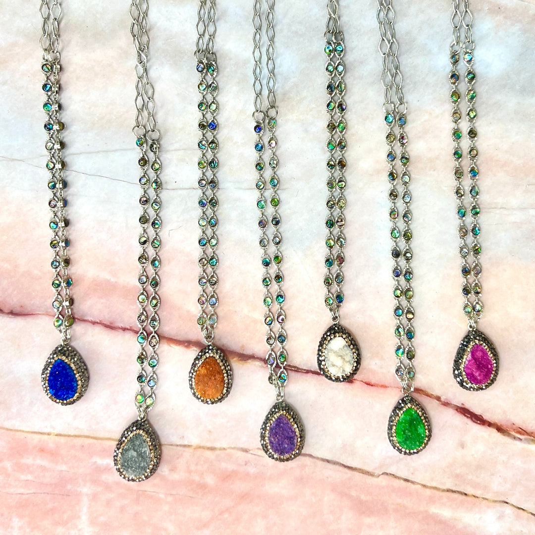 Green Druzy & Crystal Pave Necklace
