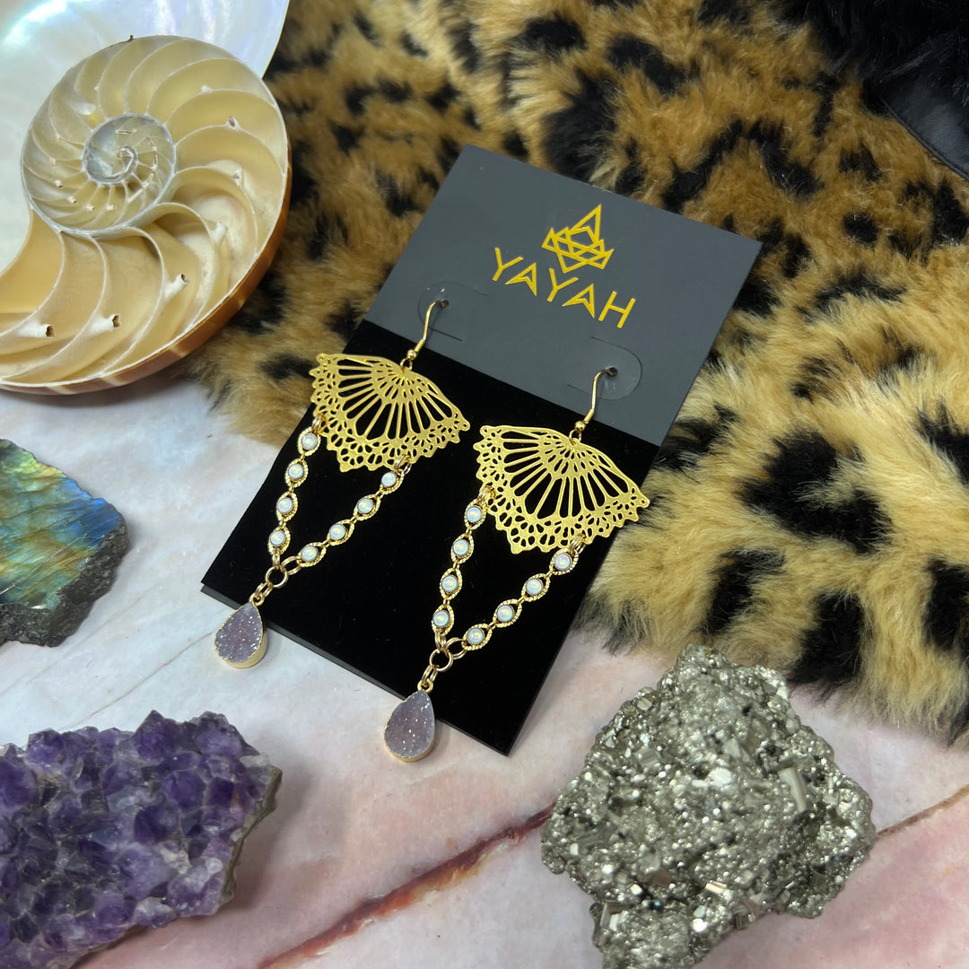 Lavender Gold Lace Earrings