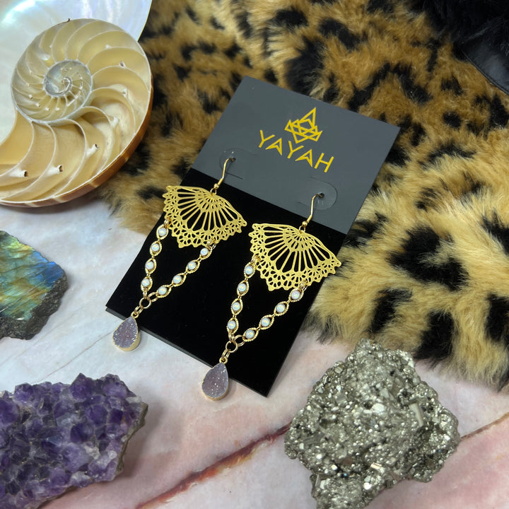 Lavender Gold Lace Earrings
