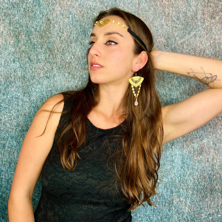 Lavender Gold Lace Earrings