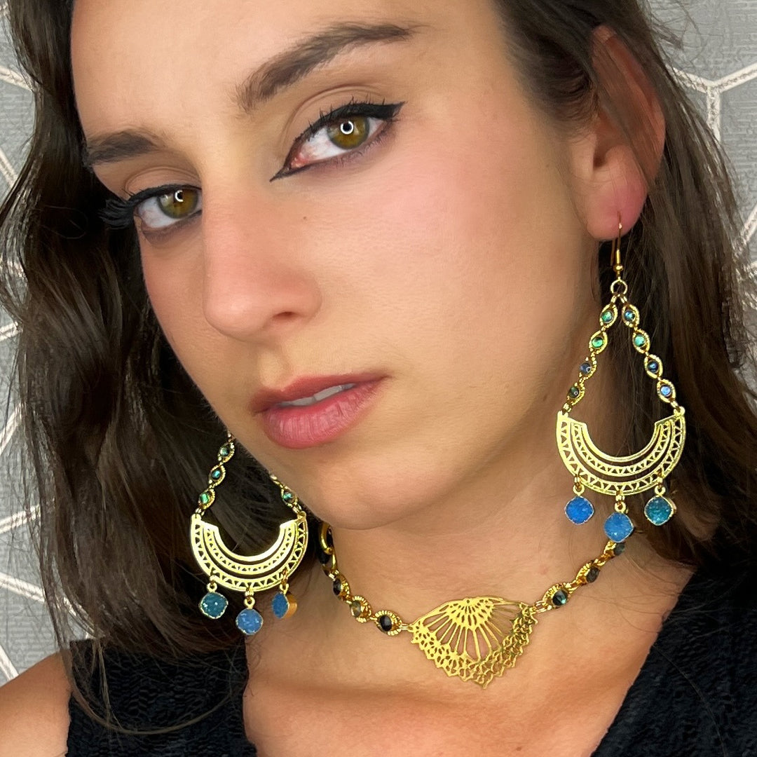 Triple Blue Druzy Abalone Earrings