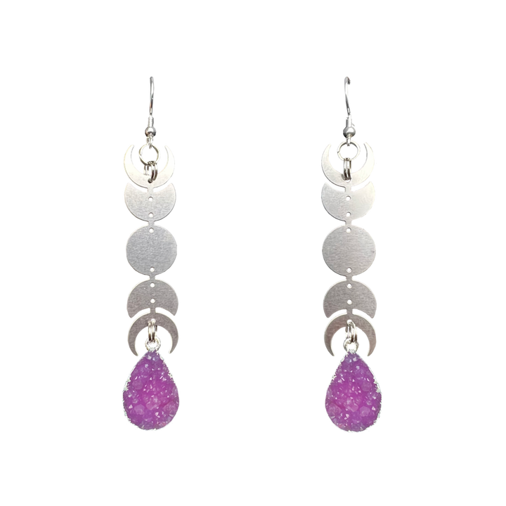 Pink Steel Moon Miram Earrings