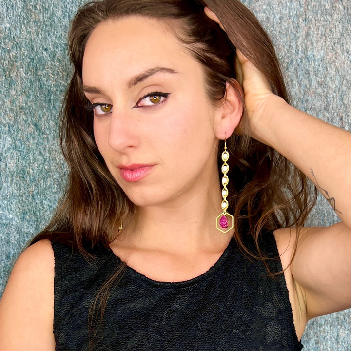 Hexagon Shell Druzy Gold Earrings