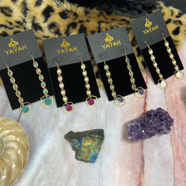 Hexagon Shell Druzy Gold Earrings