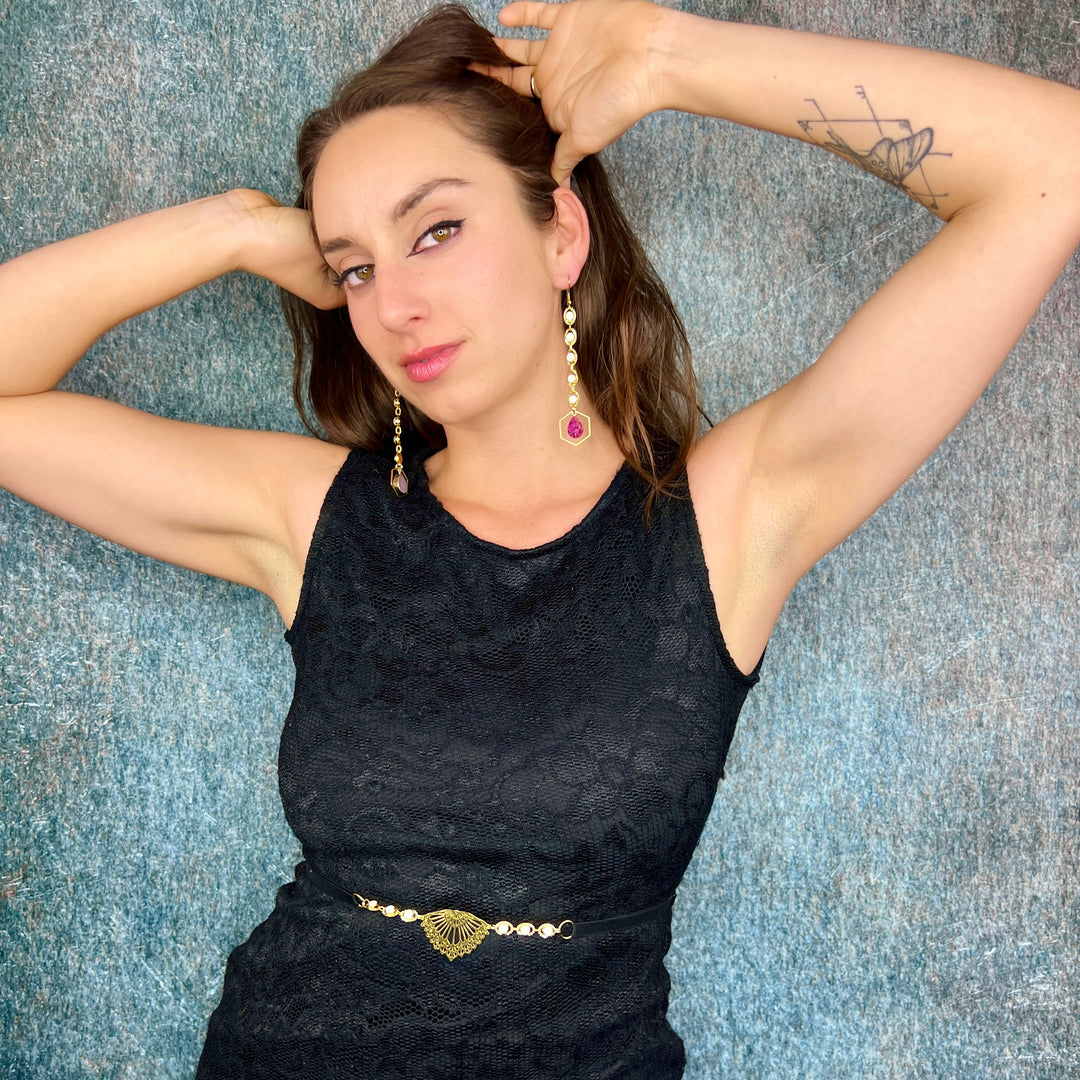 Hexagon Shell Druzy Gold Earrings