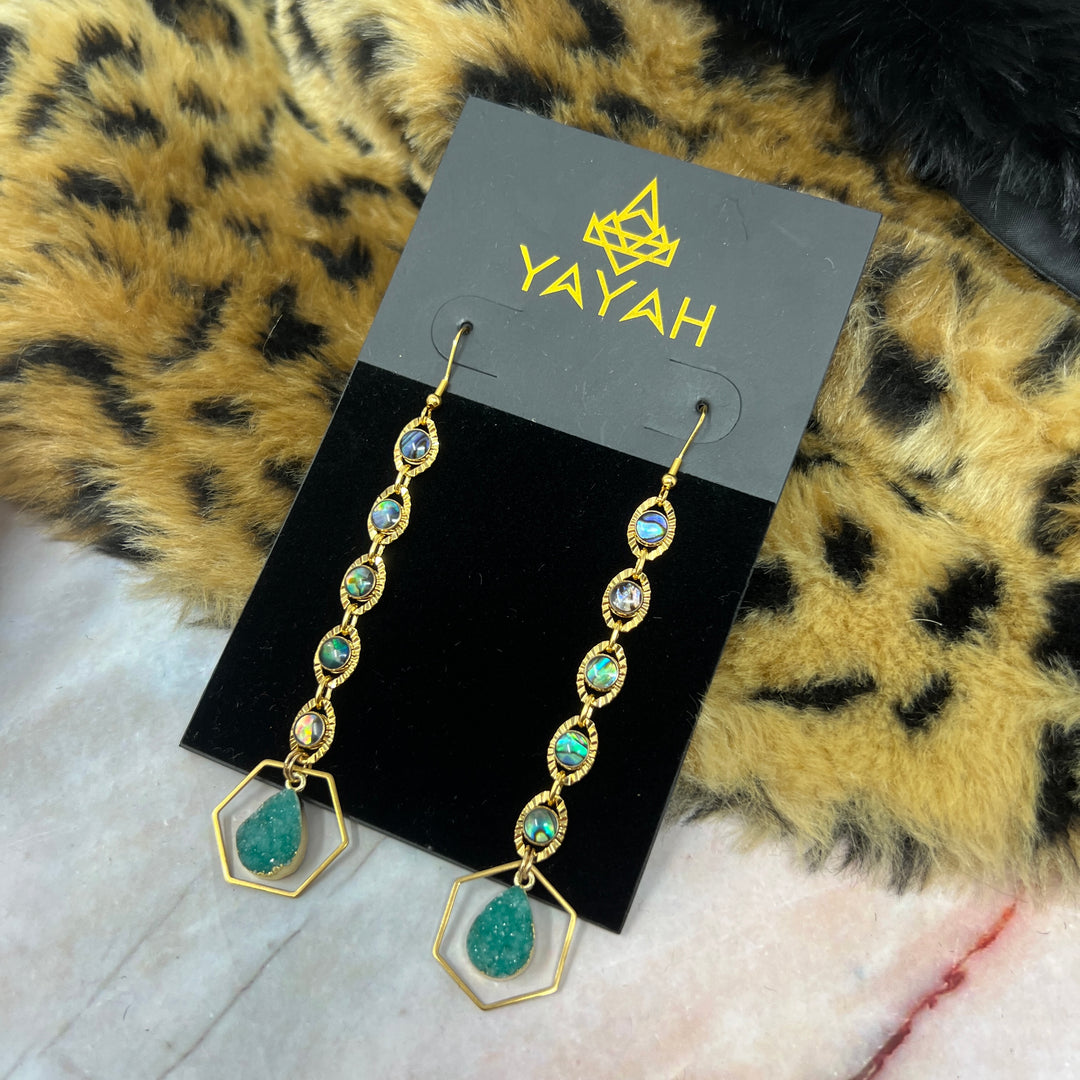 Hexagon Shell Druzy Gold Earrings