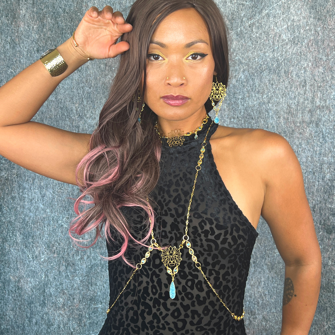 Ocean Druzy & Abalone Lion Body Chain