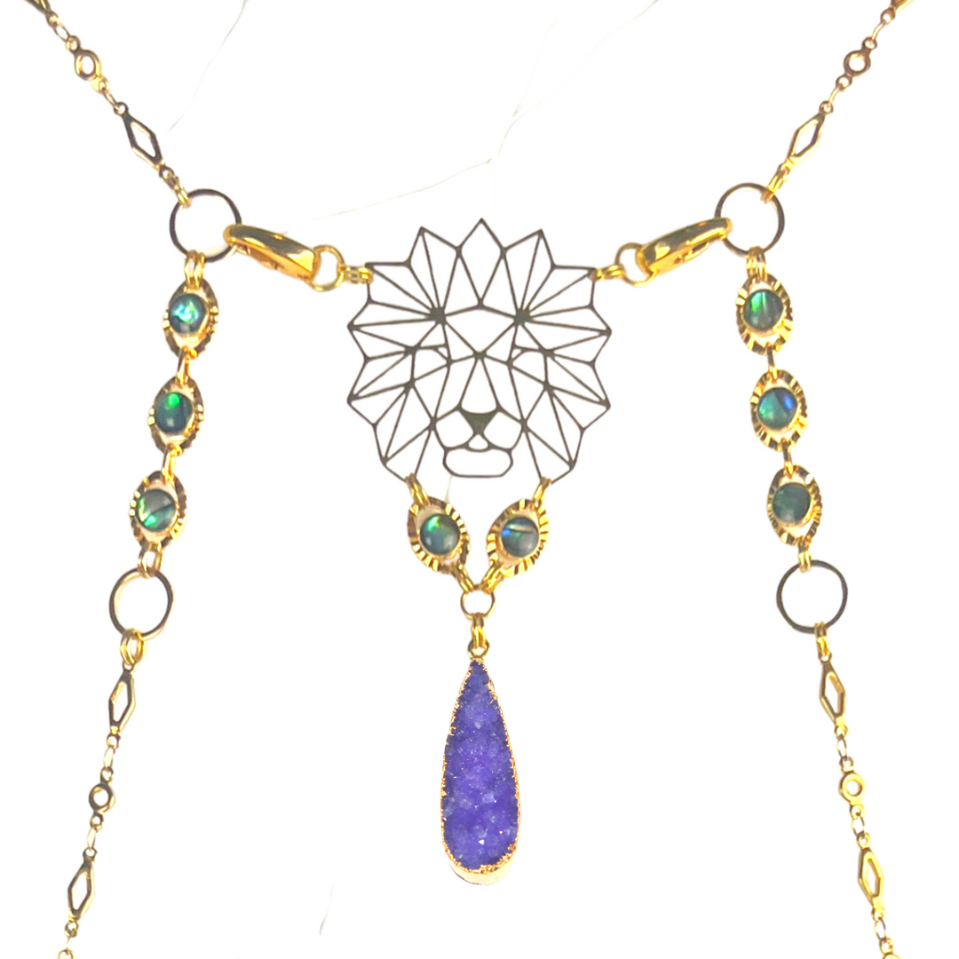 Purple Druzy & Abalone Lion Body Chain