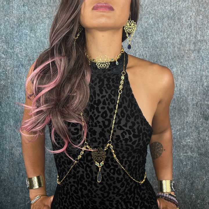 Jet Black Abalone & Druzy Lion Body Chain