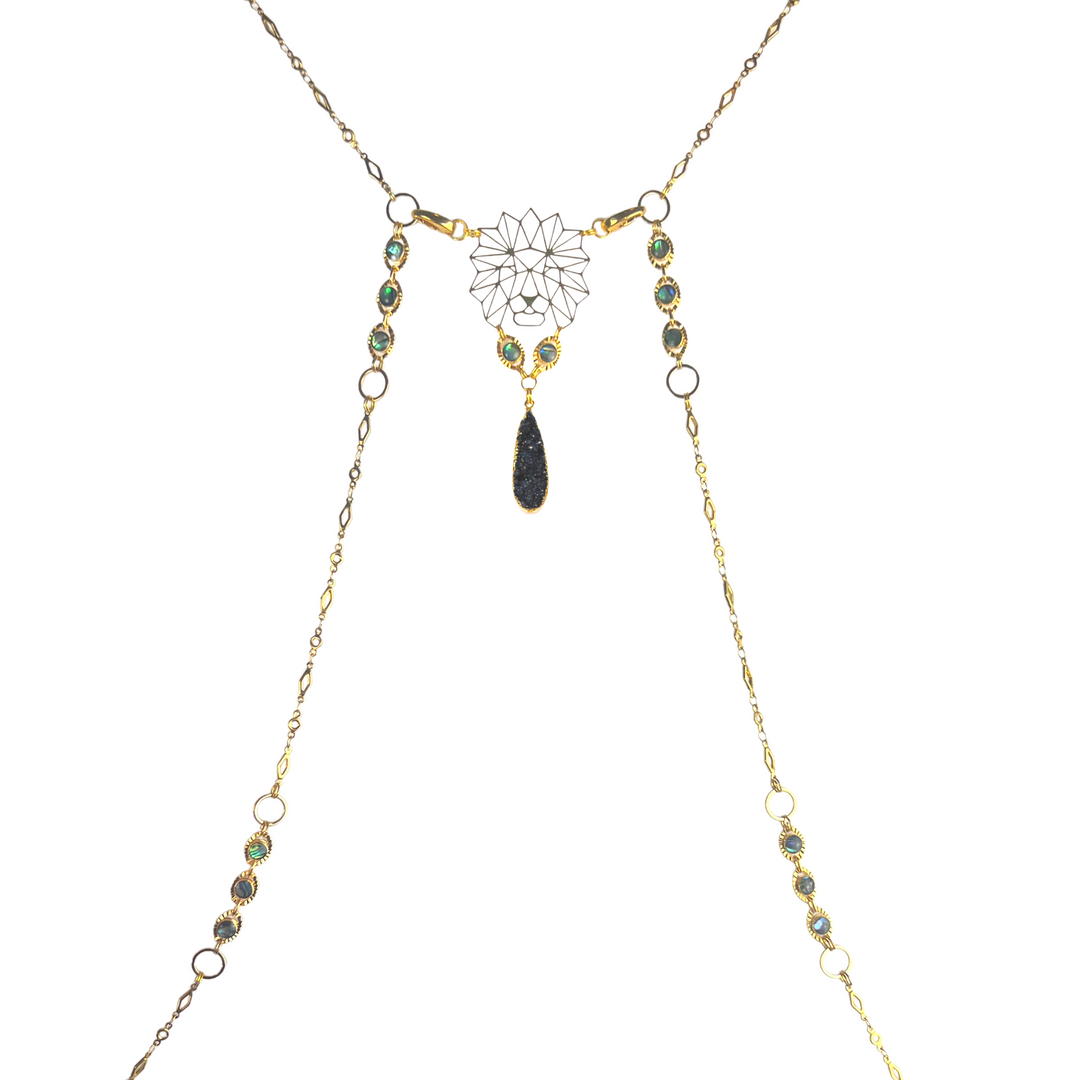 Jet Black Abalone & Druzy Lion Body Chain