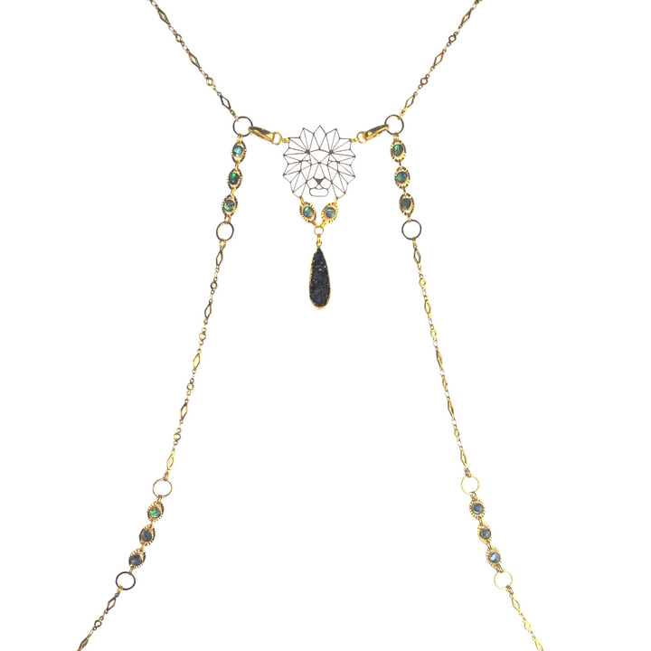 Jet Black Abalone & Druzy Lion Body Chain