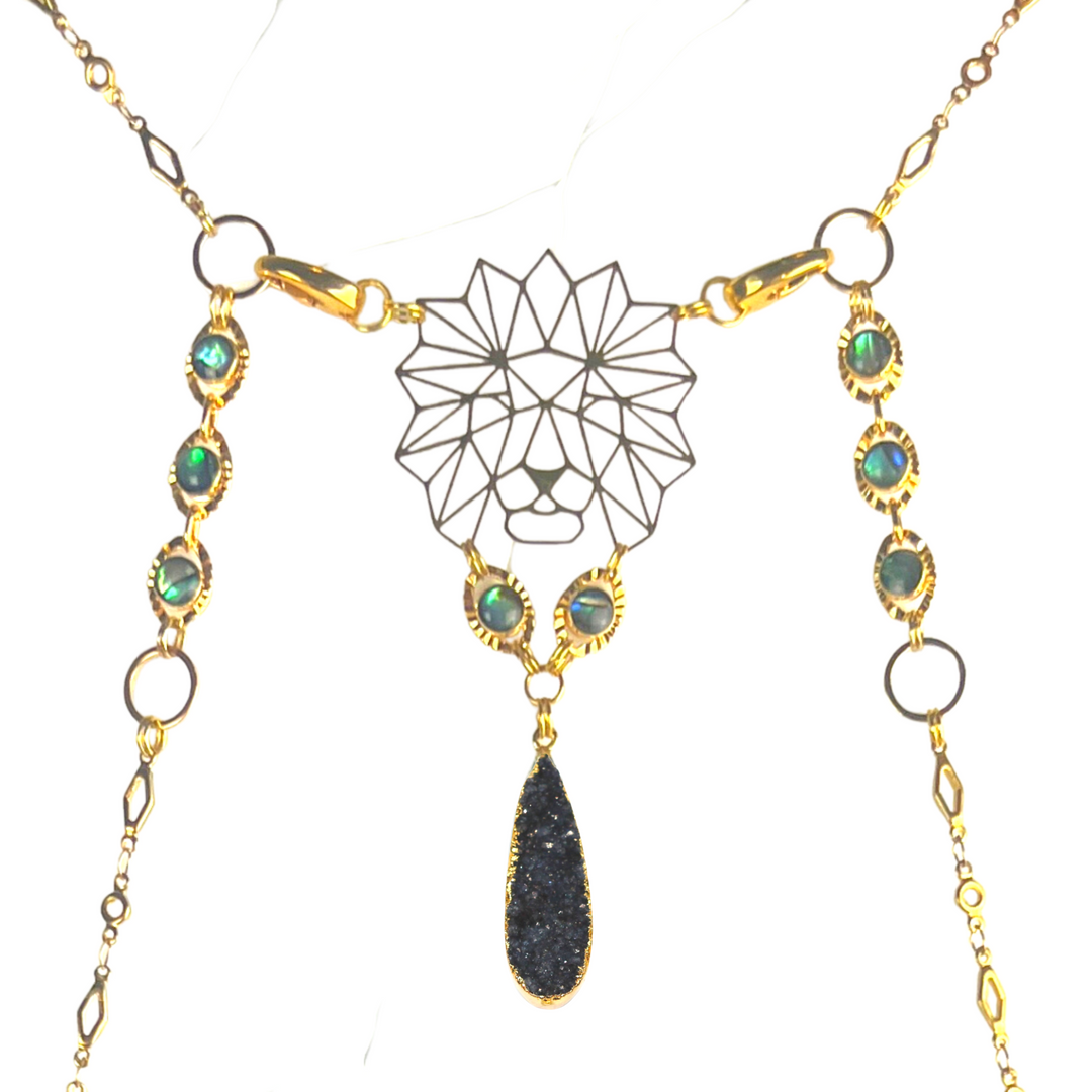 Jet Black Abalone & Druzy Lion Body Chain