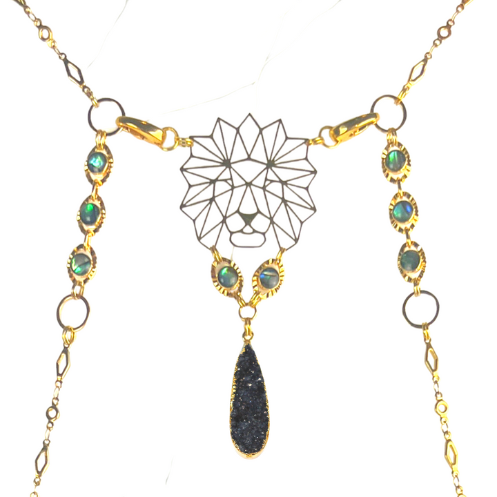 Jet Black Abalone & Druzy Lion Body Chain