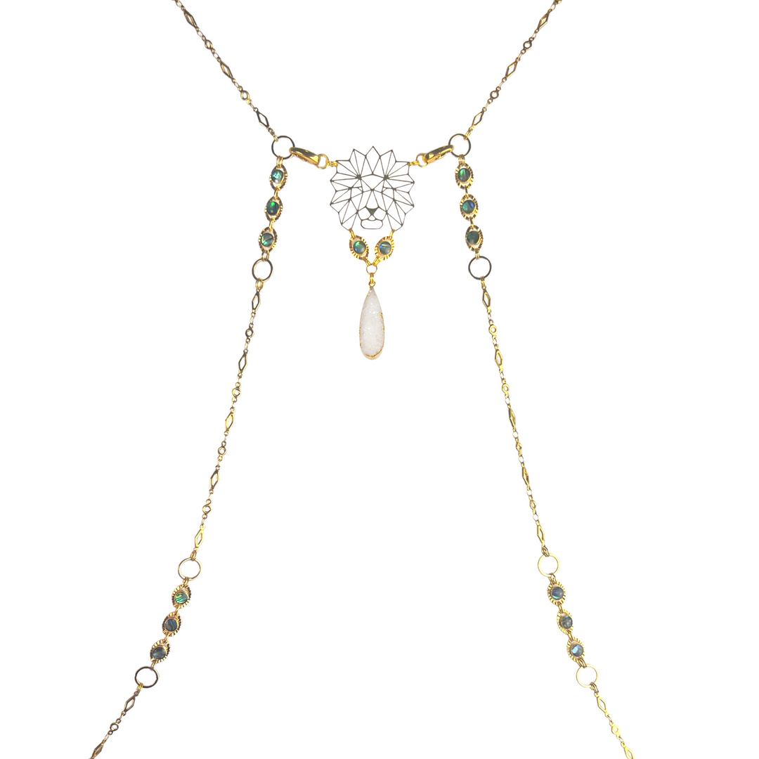 Snow Abalone & Druzy Lion Body Chain