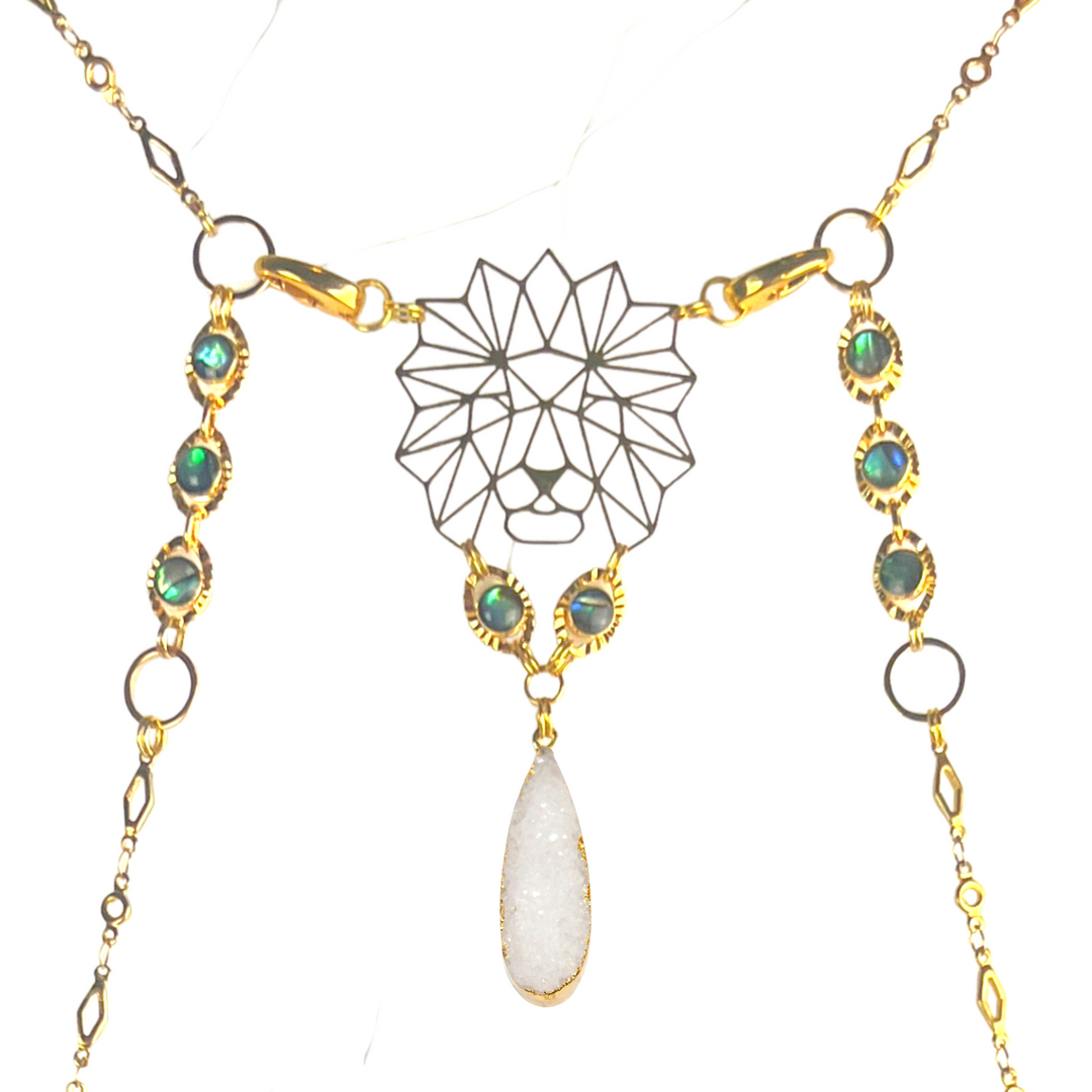 Snow Abalone & Druzy Lion Body Chain