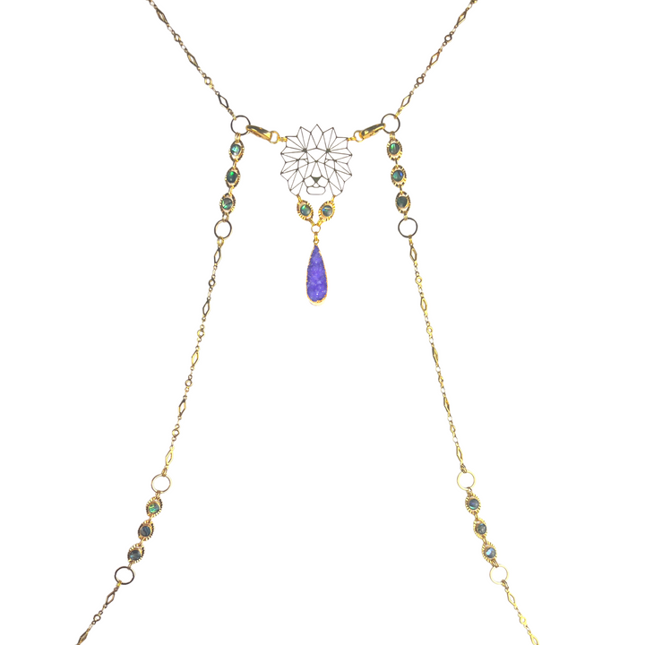 Purple Druzy & Abalone Lion Body Chain