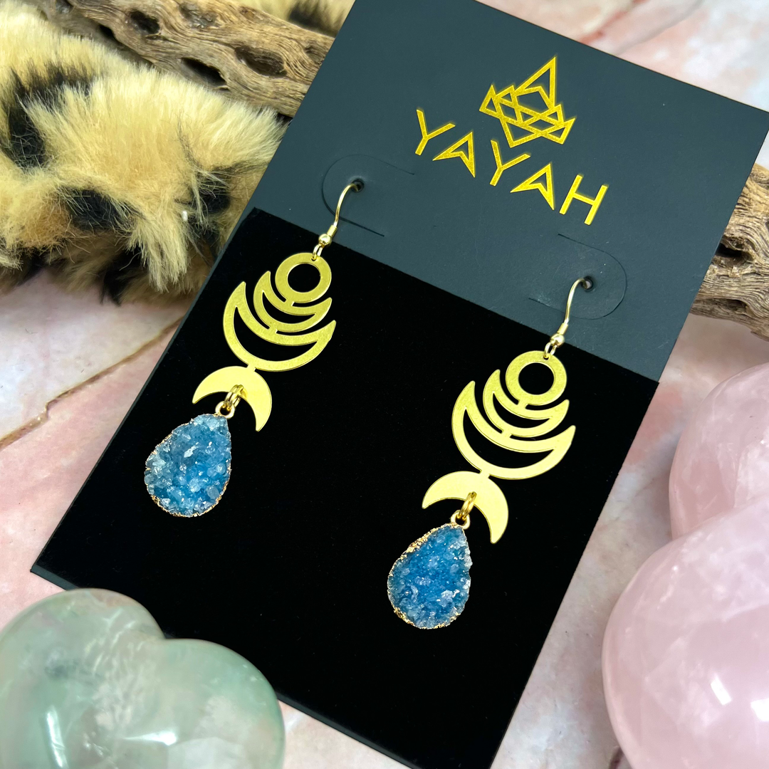 Teal Crescent Moon Rana Earrings