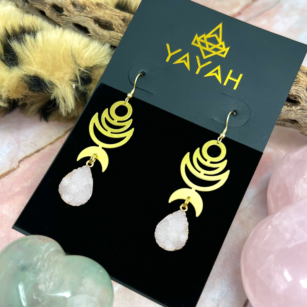 White Crescent Moon Rana Earrings