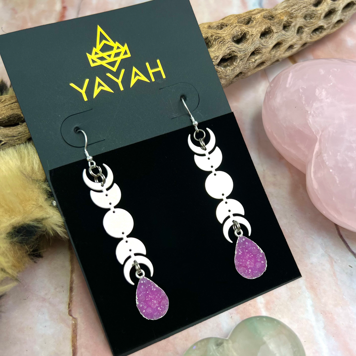 Pink Steel Moon Miram Earrings