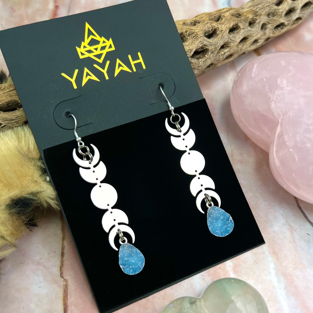 Turquoise Steel Moon Miram Earrings