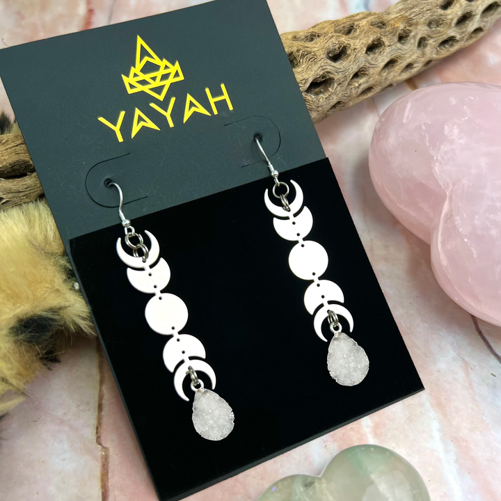 White Steel Moon Miram Earrings