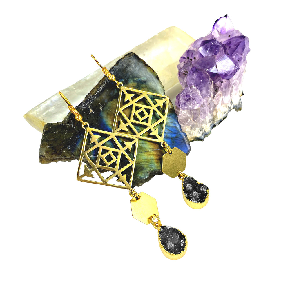 Raven Druzy Portal Earrings