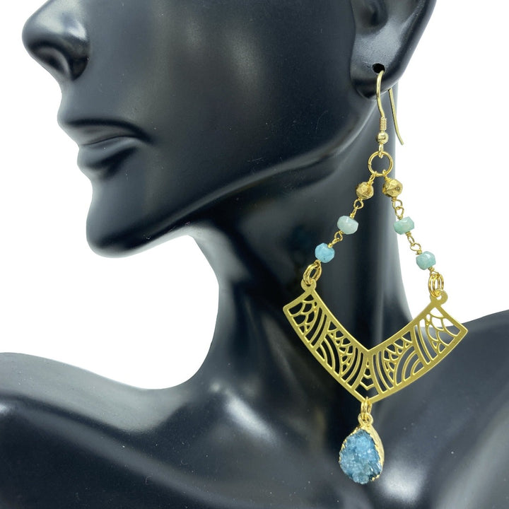 geometric green blue earrings