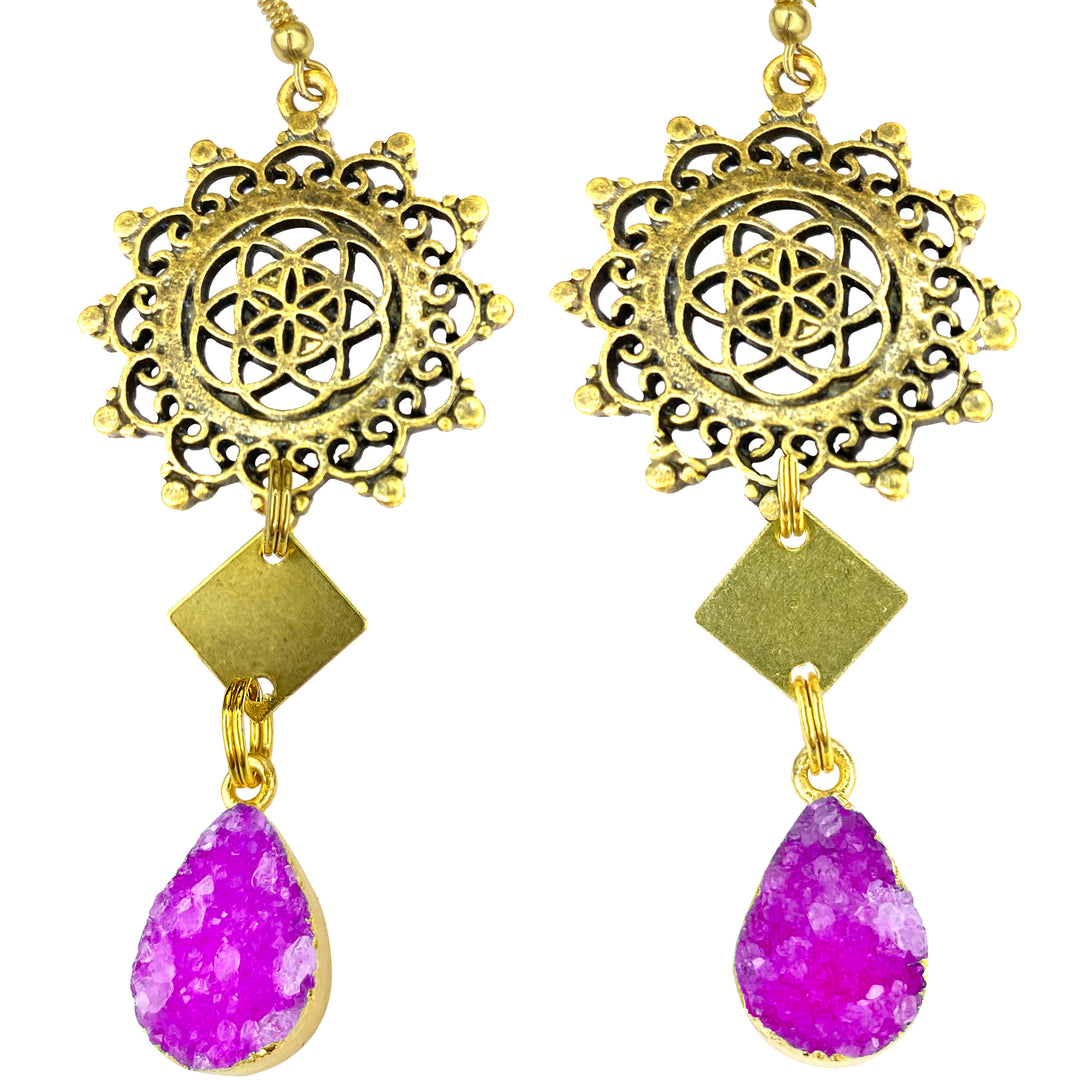 Regal Bronzed Druzy Burst Earrings