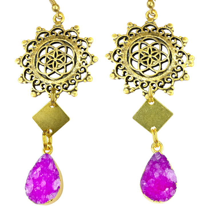 Regal Bronzed Druzy Burst Earrings