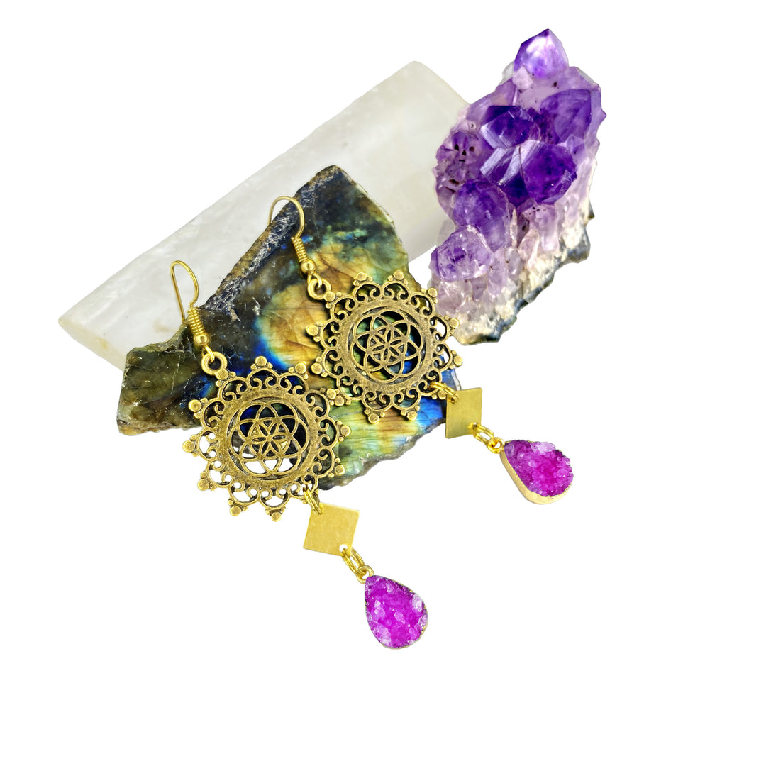 Regal Bronzed Druzy Burst Earrings