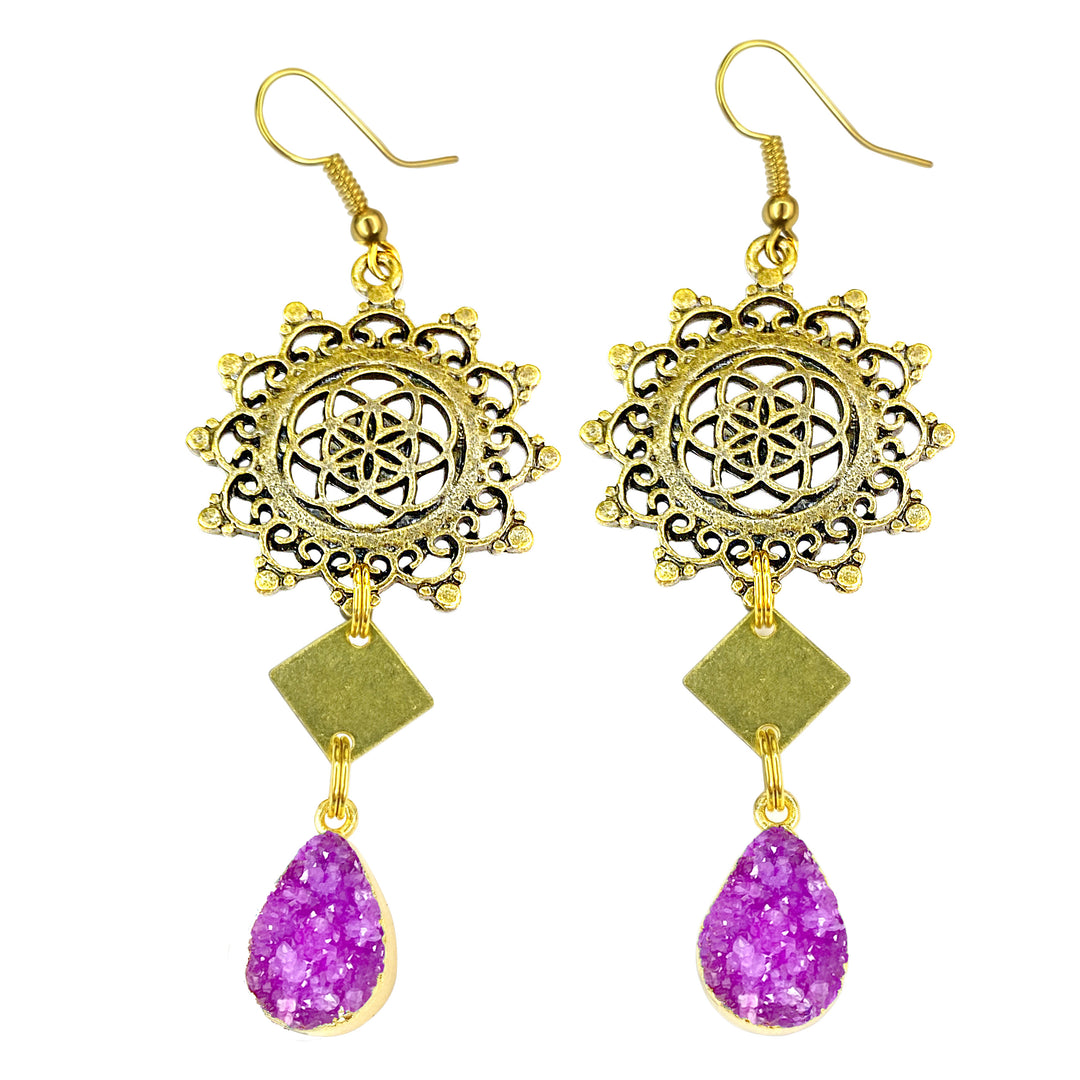 Regal Bronzed Druzy Burst Earrings