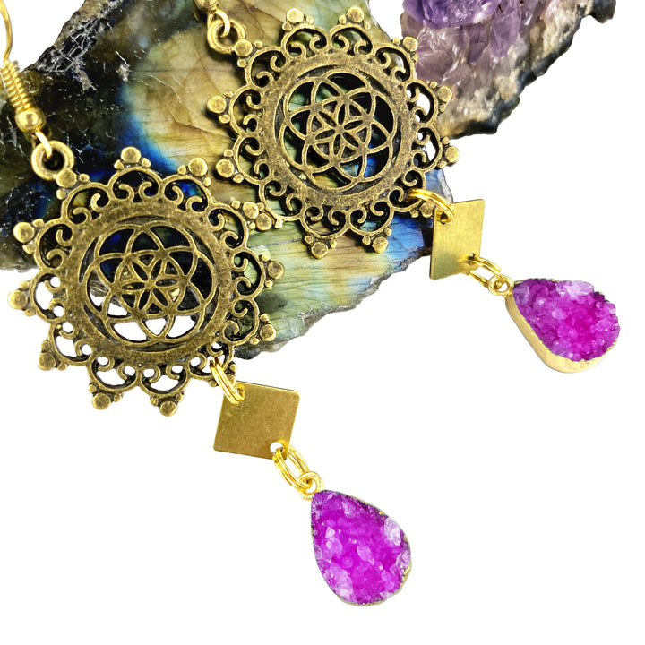 Regal Bronzed Druzy Burst Earrings