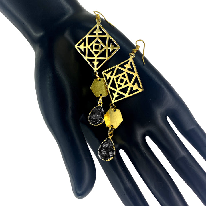 Raven Druzy Portal Earrings