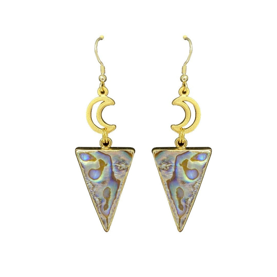 Abalone triangle gold crescent Moon Earrings