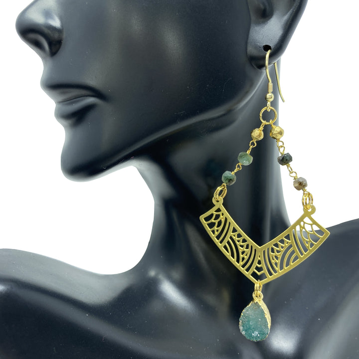 Emerald Pyrite Lynx Earrings