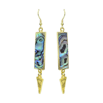 Abalone rectangle bar gold etched Spike Earrings